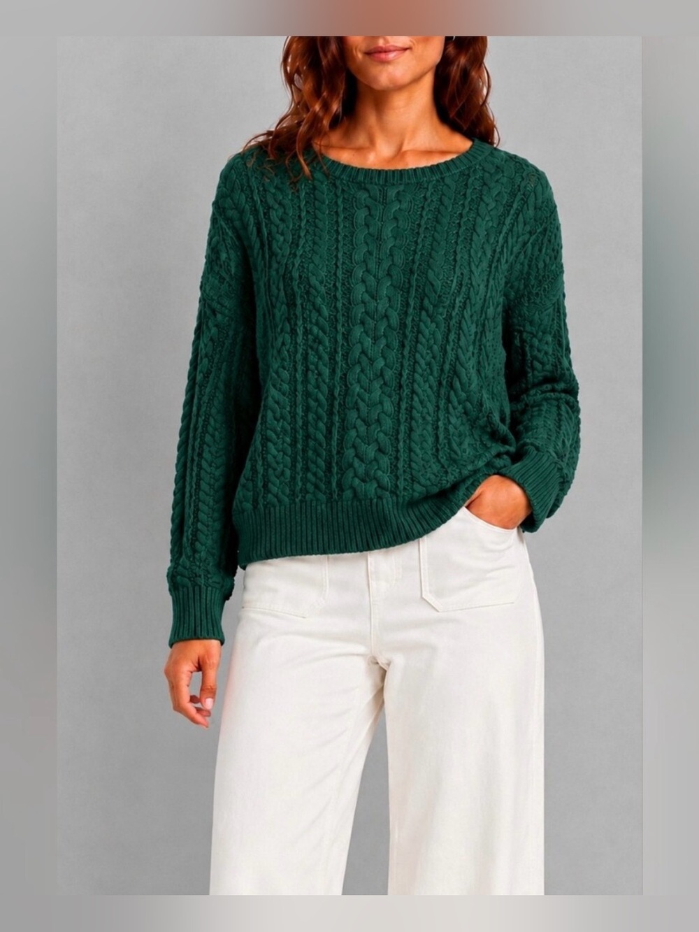 Lauren Ralph Lauren Evergreen Dark Forest Green Chunky Cable-knit Sweater
